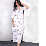 Premium Women's Floral Co-ord Set – Breathable White Leaf Print Two-Piece Outfit - Image 4