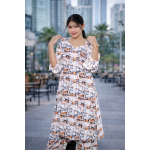 Elegant Abstract Print Two-Piece Co-ord Set for Women - White & Terracotta