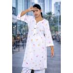 Elegant Abstract Print Two-Piece Co-ord Set for Women - White & Terracotta