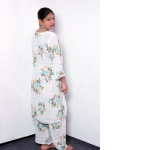 Minimalist Charcoal Bloom Two-Piece Set – Women’s Elegant Floral Tunic & Wide-Leg Trouser Suite - Image 4