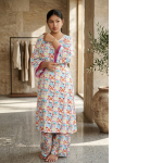 Minimalist Charcoal Bloom Two-Piece Set – Women’s Elegant Floral Tunic & Wide-Leg Trouser Suite