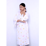 Elegant Abstract Print Two-Piece Co-ord Set for Women - White & Terracotta - Image 2