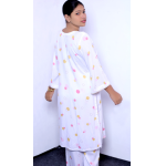 Elegant Abstract Print Two-Piece Co-ord Set for Women - White & Terracotta - Image 3
